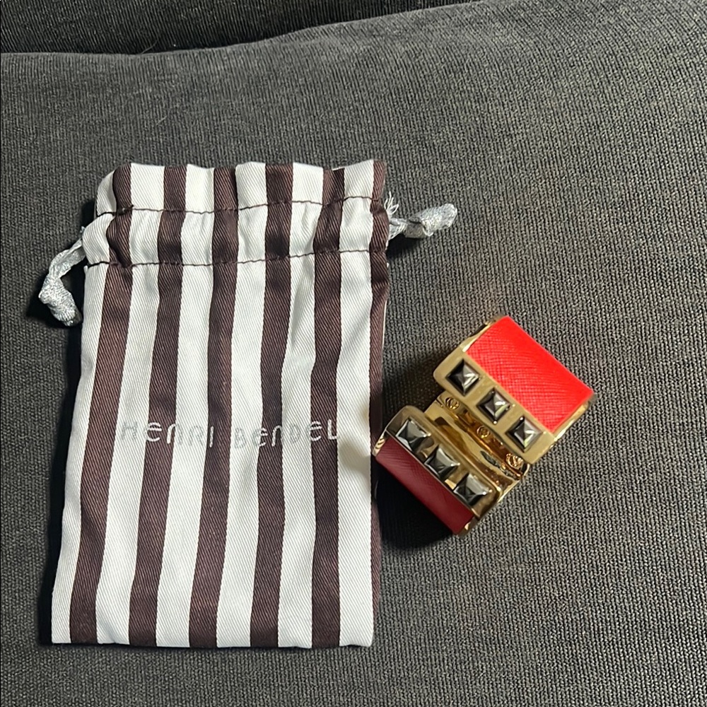 Henri Bendel Red and Gold Studded Bracelet